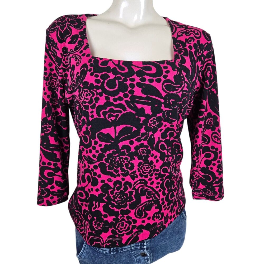 Covington Square Neck Top MP Hot Pink Black Floral Whimsigoth Y2K Indie